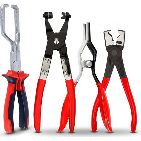 Lot de 4 Pinces à Collier de Durite pour Auto et Moto, Jeu de Pinces Mécaniques pour Retrait de Durites Carburant et Radiateur, Pince Clic-R et Pince à Colliers, Outils en Acier, Rouge (1/5)