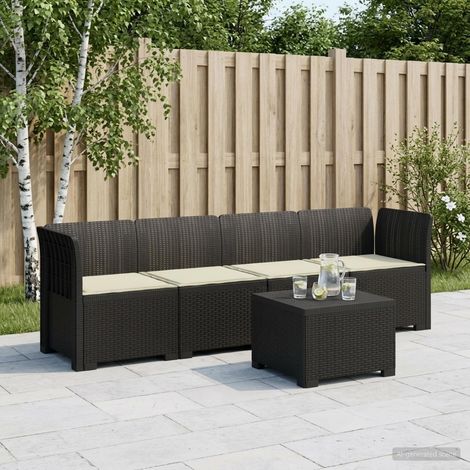 Canapé de Jardin Modulaire 4 Places avec Table et Coussins Aspect Rotin PP Anthracite - PANGIVO (1/5)