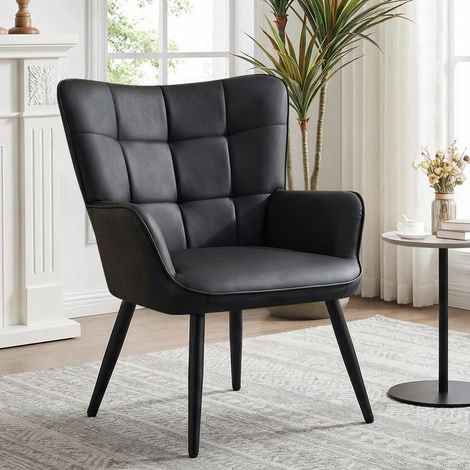 Ohrensessel Schwarz PU-Leder Skandinavisch für Wohnzimmer & Esszimmer (1/5)