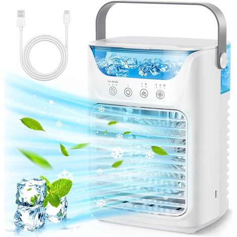 Unità di condizionamento e ventilazione，umidificatore e ventilatore da tavolo 4 in 1 con serbatoio da 700 ml，2 nebulizzatori a freddo (1/5)