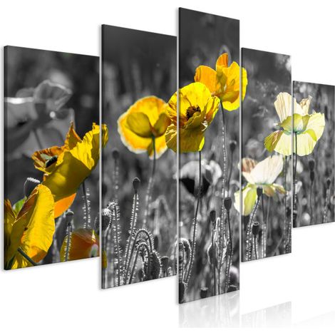 Tableau Imprimé 5 Panneaux "Yellow Poppies Wide" 50 x 100 cm (1/2)