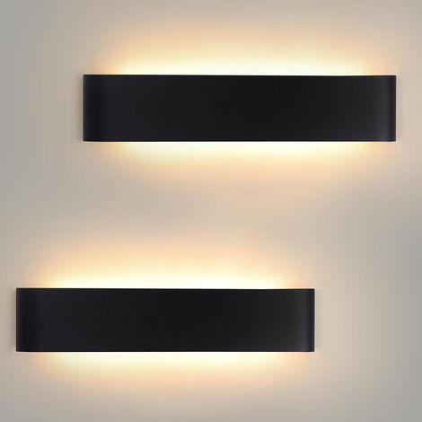 Applique Murale Interieur 24W,3000K/4000K/6500K Température De Couleur Sélectionnable Appliques Murale Intérieure,Applique LED Murale 2 Pièces 38CM Noir IP44 pour Bureau Salon Escalier Couloir (1/5)