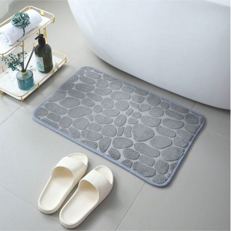 Alfombrilla de baño de lujo de 40x60 cm - Textura de piedra gris, estilo spa para el hogar. (1/3)