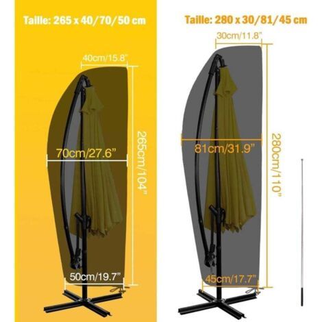 NALOOKAMIC  Housse Parasol Déporté,Housse de Protection en Tissu Oxford,Résistante aux déchirures avec Tige Télescopique et Fermeture Éclair (265x40/70/50 cm) (1/4)