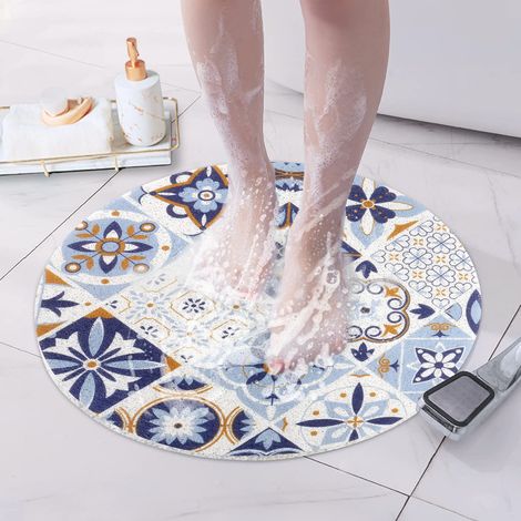 Tapis de douche antidérapant 60 x 60 cm, rond 60 cm, tapis de douche antidérapant, lavable en machine, bleu, 60 x 60 cm (1/5)
