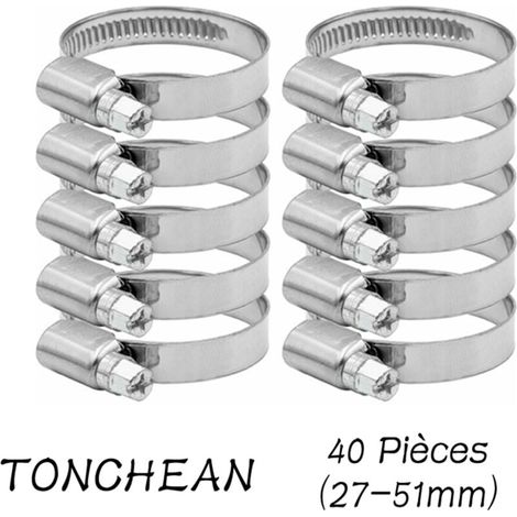 Collier de Serrage Tuyau Réglable 27-51mm Gamme en 304 Assortiment Pinces Clips Tube D'automobiles 51mm 40 pièces 12mm Acier Inoxydable (1/5)