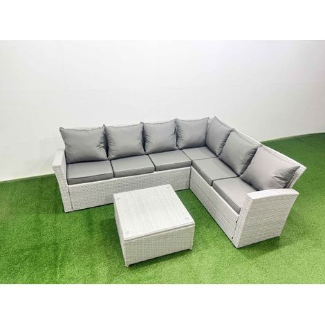 Fimous Garden Outdoor PE Rattan Furniture Set 6 Seater Rattan Garden Sofa Set Light Grey Mixed (1/4)