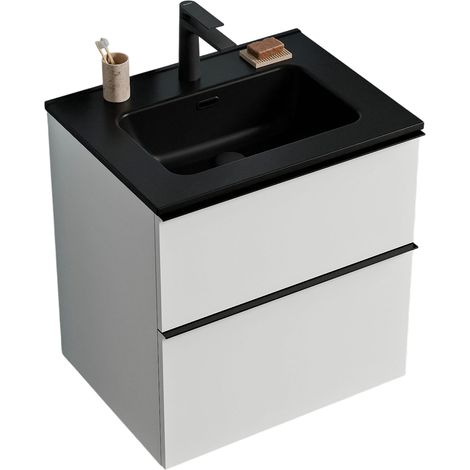 BERNSTEIN - mobili da bagno sospeso, mobili per bacino nero 2 cassetti - 5 anni di garanzia - manico antracite - 64x61x47cm - Mat White - Lavoa Bianco opaco, Nero opaco, Antracite opaco (1/5)