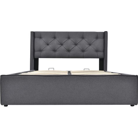 Letto matrimoniale imbottito 140 x 200 cm con rete metallica e contenitore HOMVRA (1/5)