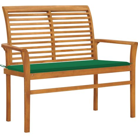 Banc de jardin avec coussin vert 112cm Bois de teck massif (1/5)