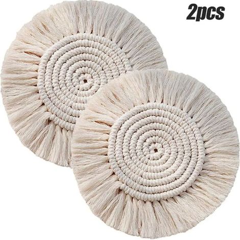 Ensemble de 2 dessous de verre en macramé faits main, set de table tissé à la main, décoration de bureau bohème inspirée des montagnes russes. Convient pour les cuisines, les chambres, les cafés et au (1/5)
