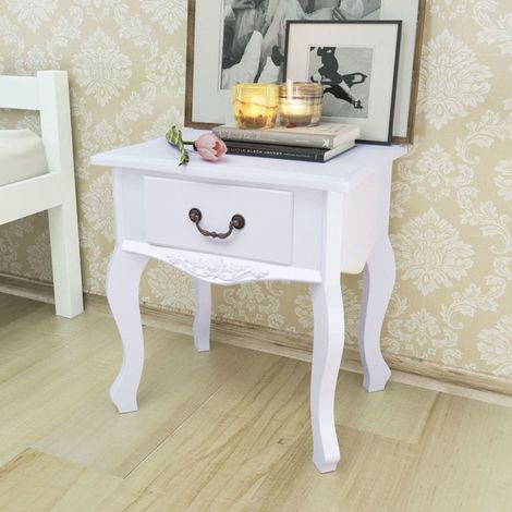 Vidaxl – Table de chevet MDF blanc 43x33x45,5 cm – 1 tiroir coulissant – Armoire de rangement compacte – Facile à assembler (1/5)