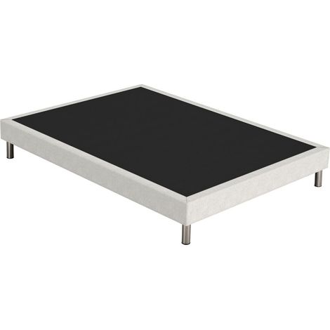 Sommier tapissier + pieds SR15 beige 140x190 Lattes bois massif - H.15 cm