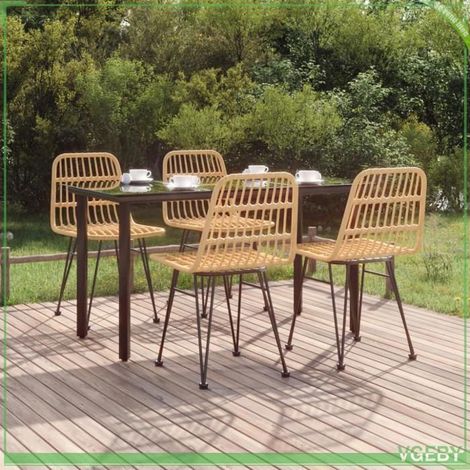 Ensemble à manger de jardin - FAFEICY - 3157889 - Résine tressée - Table verre trempé 140x70x74 cm - 4 places noir (1/5)
