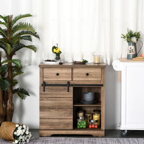 Sideboard mit 2 Schubladen, offenen Regalen und Flaschenhalter, rustikales Küchen-Sideboard aus Holz und Metall, 80 x 39 x 86 cm, Holzfarbe (1/5)