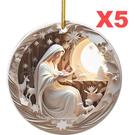 Ornement De Scene De La Nativite - 5 Pièces En Acrylique Plat - Décoration De Sapin De Noël Et De Maison - Idéal Pour Accrocher Sur Miroir Rétroviseur Voiture, Cheminée Ou Couronne (1/5)