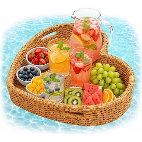 Bandeja flotante para piscina con forma de corazón, de ratán resistente a la intemperie. (1/5)