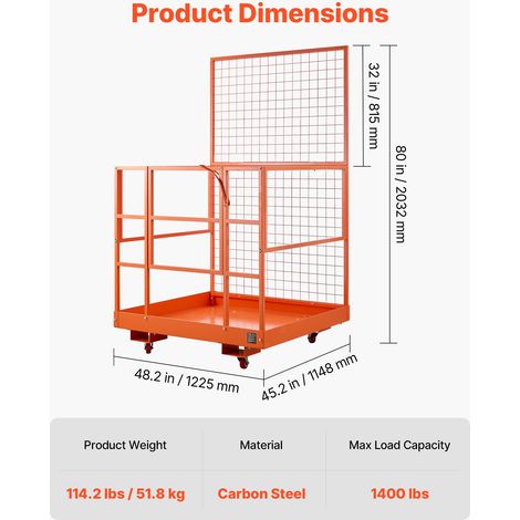 Cage de Sécurité pour Chariot Élévateur 1225x1148 mm, Plate-forme de Travail Charge Max. 635,03 kg, pour Travaux en Hauteur, Nacell… (1/5)