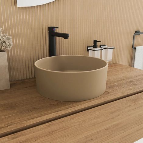 Lavabo à poser rond 37 5x37 5x13 5 taupe Tirreno (1/4)