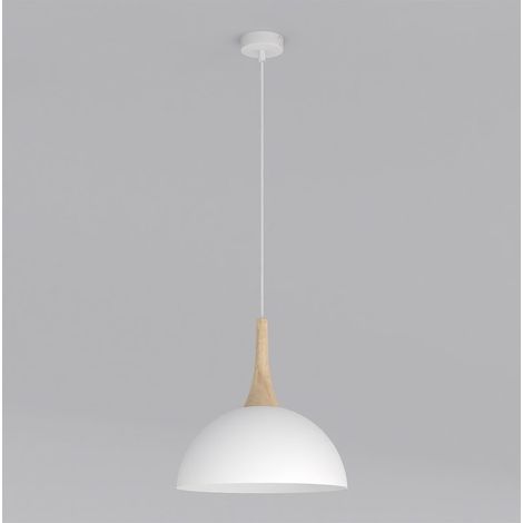 Lampada a sospensione Nautica in acciaio bianco e legno (1/5)