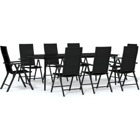 Set da Pranzo per Giardino 9 pz con Cuscini Nero vidaXL (1/5)