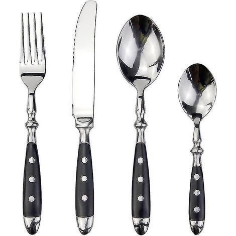 Ensemble de couverts western 4 en 1 en acier inoxydable avec poignées à rivets en résine élégantes et classiques - 3152 noir (1/5)