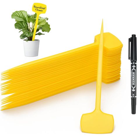 50 pezzi 30 cm di altezza etichette per cartelli per piante in plastica per esterni etichette per orti, giallo (1/5)