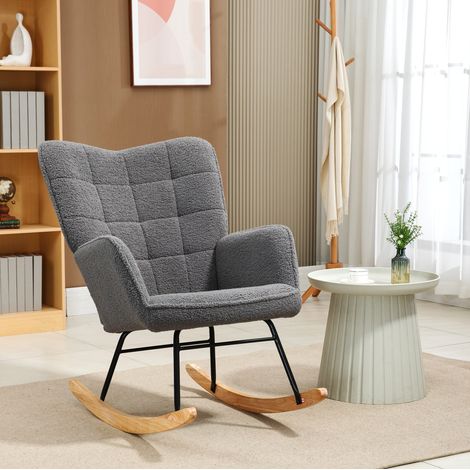 Sillón balancín tapizado con base de madera gris OKMYHOME (1/4)