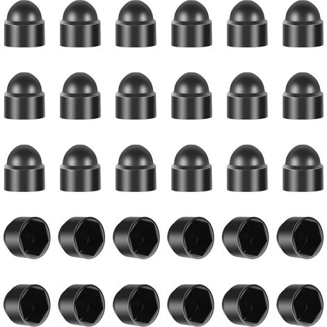 20 capuchons de protection pour écrous et boulons, capuchons hexagonaux décoratifs en plastique noir bombé pour boulons M6/M8 (M6 x 10 mm)