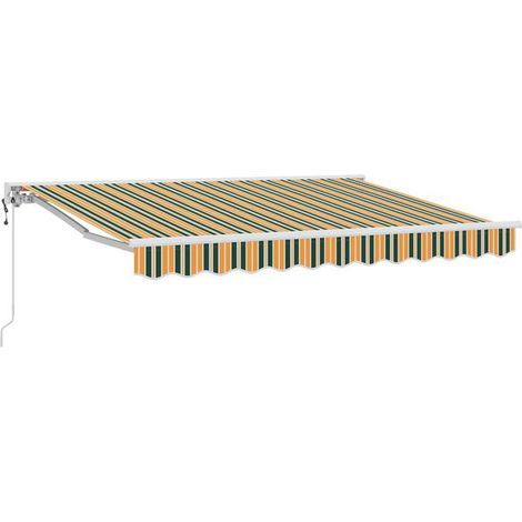 Store banne électrique rétractable, rayures vertes et jaunes, 3,5 x 2,5 mètres (1/5)
