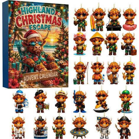 Adventskalender mit 24 Fächern (Überraschungsbox) – Acryl-Anhänger mit schottischem Highlander-Cartoon (1/5)