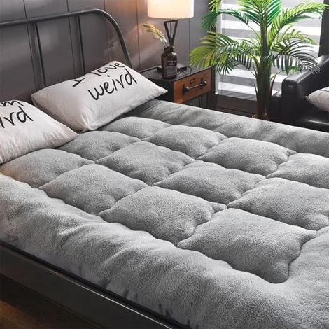 Tapis De Sol Tatami en Cachemire épaissi d'agneau,Matelas Pliable Portatif De Futon Matelas Double - Gris,150x200 cm (1/4)