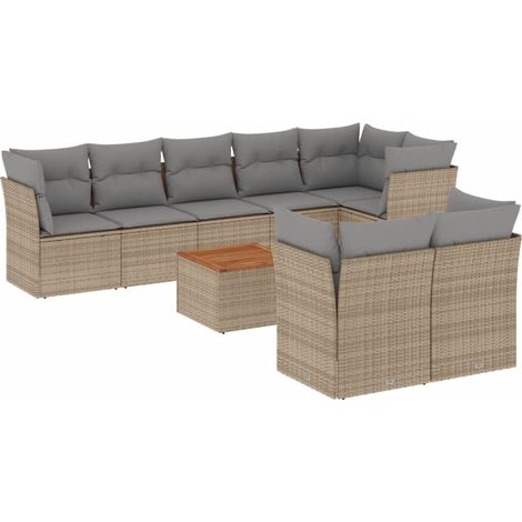 Cuscini da giardino - vidaXL Set Divano da Giardino 9 pz con Cuscini Beige Misto Polyrattan - Rattan PE (1/5)