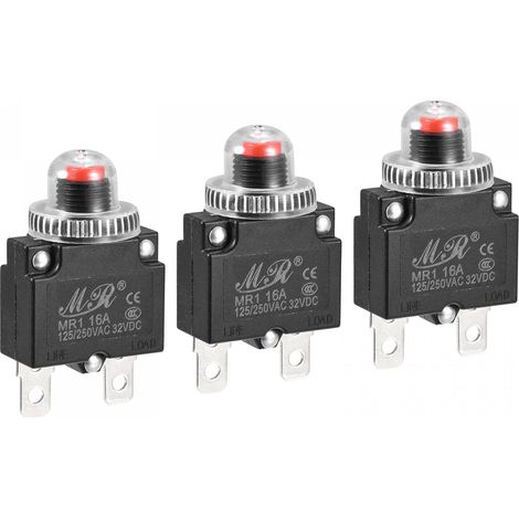 Circuit Surcharge Protection 16A AC125/250V DC32V Bouton-poussoir Thérmique Coupe-circuit pour Air Compressor avec Imperméable Capuchons 3pcs (1/5)
