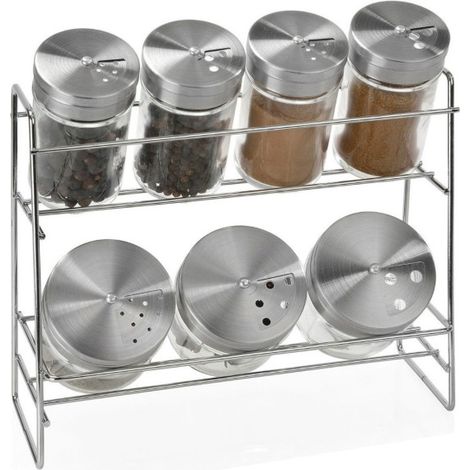 Étagère à Épices en Métal + 7 Pots à Épices en Verre (1/3)