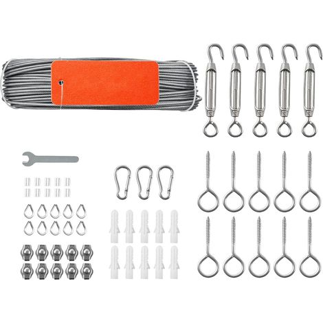 Kit Câble en Acier 2 mm, 35,1 m, Inox 304, Résistance 2 kN, Construction 7x7, pour Garde-corps Terrasse, Treillis Jardin, Guirlandes Lumineuses (1/5)