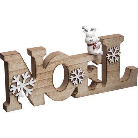 Déco à poser Noël lettres en bois avec flocons blancs L 30 cm – Bois MDF et polyrésine – Décoration festive intérieure