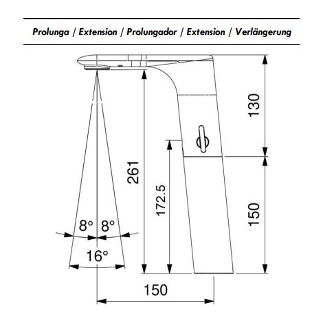 Elektronische Waschtischbatterie, mit 230V-Netzanschluss, mit 150 mm Verlängerung Serie OTTO Idral 500.12-150/R Verchromt