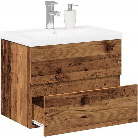 Armoire Lavabo Avec Bassin Intégré Vieux Bois, Bois D'ingénierie, 1 Tiroir, Mural (1/4)
