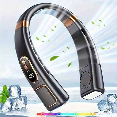 Filiyano-Ventilateur de cou portable avec 5 vitesses turbo, batterie rechargeable 8000 mAh, affichage LED, ventilation à 360°, noir (1/5)