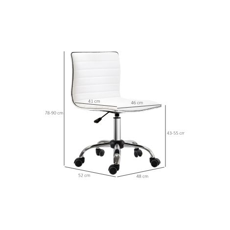 Chaise de bureau sans accoudoirs, hauteur réglable 78-90H cm, chaise esthéticienne avec dossier, jusqu'à 120 kg, cuir, blanc (1/5)