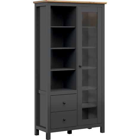 Credenza 1 anta 2 cassetti Duck grigio antracite e marrone 203cm (1/3)