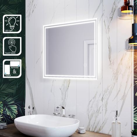ELEGANT Vertical Horizontal Mirror Illuminated Bathroom Mirror 600x500mm Mirror with Sensor (1/5)