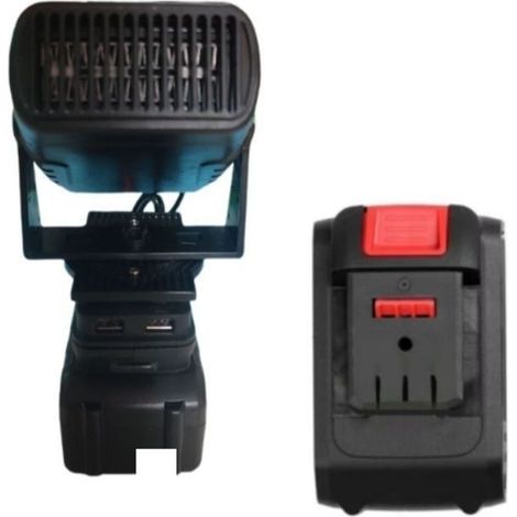 Jeffergarden Elektro-Heizlüfter, kompatibel mit Dayi A3-Akkus, 360°-Drehung, kleiner Ventilator, zwei USB-Anschlüsse, 2 Temperaturstufen, 60 cm Kabel (1/5)