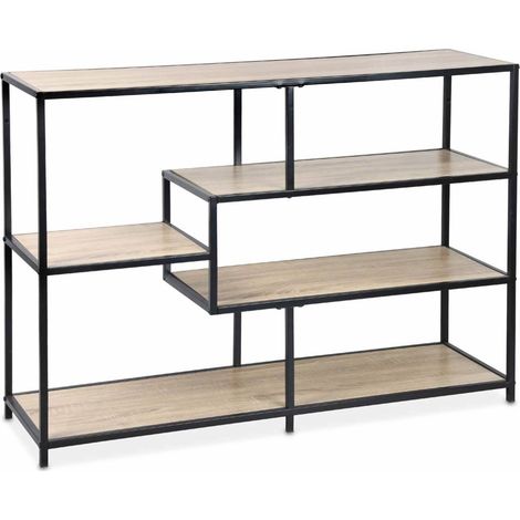 5-level industrial bookshelf in metal and wood effect Natural 114x33x78 cm - Loft