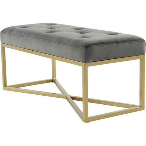Banc Design Velours "Cameron" 90cm Gris & Or