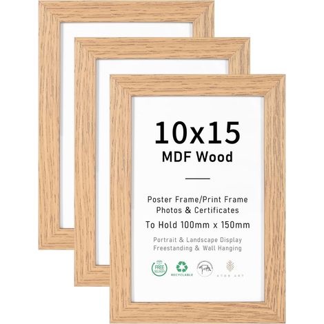 Cadre photo en bois MDF naturel 10 x 15, cadre 4 x 6 pouces avec verre acrylique pour présentation sur table et suspension, lot de 3 (1/5)