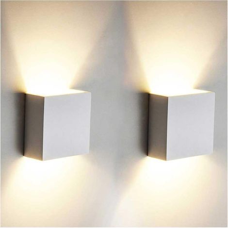 Applique murale LED – Lot de 2 luminaires pour salon, chambre, couloir, escalier et terrasses extérieures (Couleur : Blanc – Lumière blanche – 6500 K) (1/3)