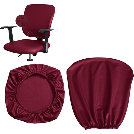 Lot de 2 housses de chaise universelles bordeaux antidérapantes amovibles et lavables pour chaises de bureau et fauteuils pivotants (1/5)