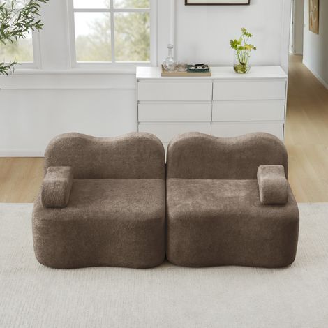 Modulares 2-Sitzer Sofa braun Samt mit tiefer Sitzfläche und beweglichem Armlehnenkissen (1/5)
